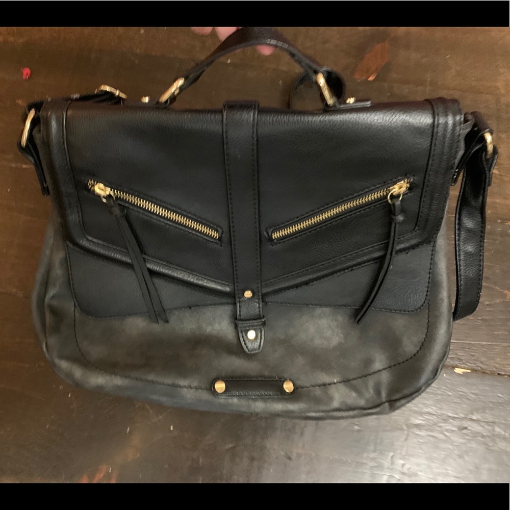 Black distressed messenger bag